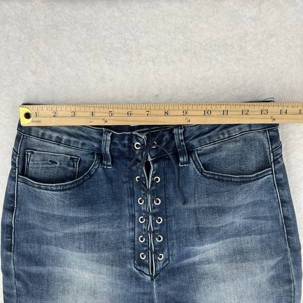 Secrets With‎ Love Super High Narrow Waist Lace-Up Skinny Jean Womens Juniors 11